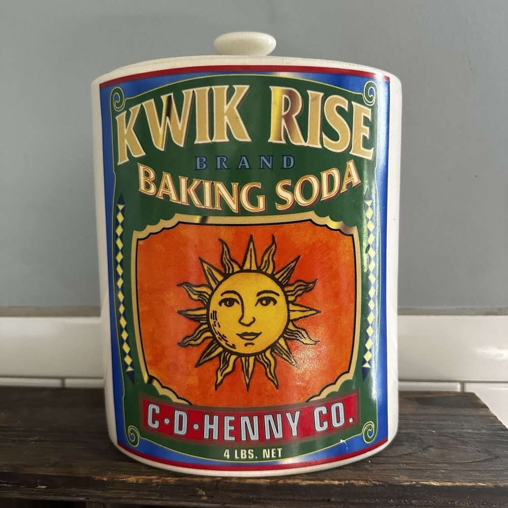 Vintage Roshco Corner Grocery Kwik Rise Baking Soda Celestial Sun Storage Jar